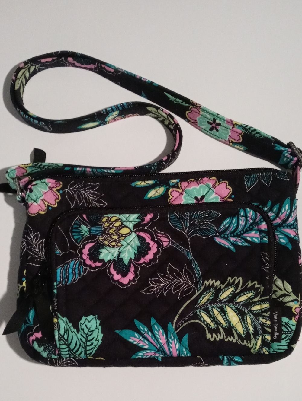 Vera Bradley RFID Little Hipster Crossbody Bag Island Garden Floral Black